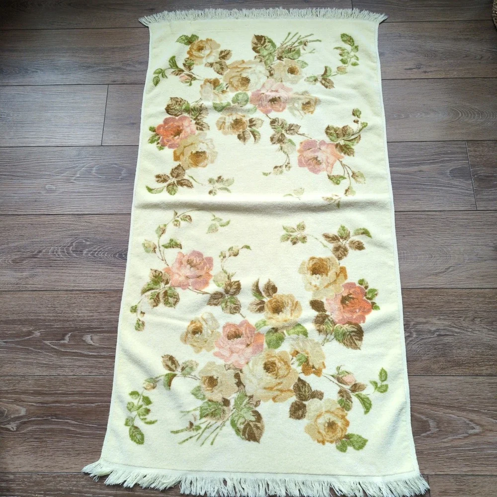 Vintage Cannon Royal Family 4pc Towel Set‎ Yellow Floral Rose Fringed Bath Hand
